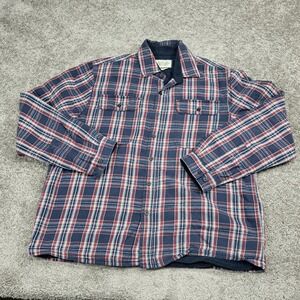 Boston Traders Mens XL Fleece Lined Plaid Flannel Shirt Navy Button Up 979740